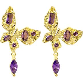 14K Gold Plated Dangle Stud Earrings for Women | Dainty CZ Gold Earrings for Daily Wear, Hypoallergenic Fashion Jewelry Gifts in Saudi Arabia