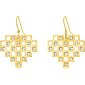 14k Gold Plated Love Heart Drop Dangle Silver Earrings for Woman with Cube Building Block Brick Jewelry Gift for Friend Birthday Thanksgiving Mother Christmas Day in Saudi Arabia