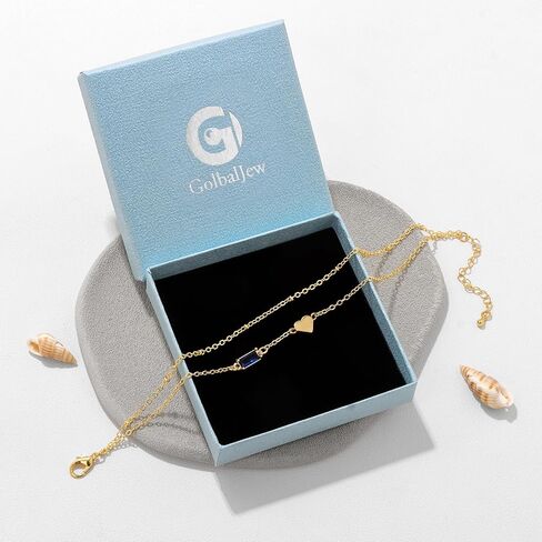 GolbalJew Birthstone Anklet with Heart Charm Layer Ankle Bracelet for Women, 14K Gold Plated Adjustable Chain Stackable Trendy Jewelry Gift for Her, Mom, Friend, Wife in Kuwait
