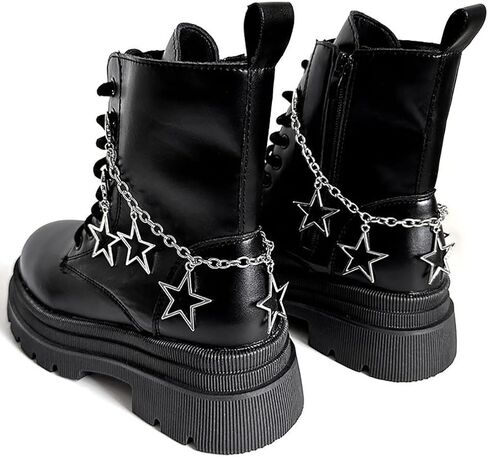 2 Pcs Hollow Stars Shoelace Charms Stylish Metal Boot Chain with Clasp Sneaker Chain Ankle Bracelets Anklets Jewelry DIY Accessories for Women Girls Christmas Gift, Silver in Kuwait