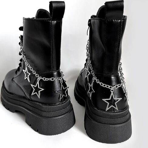 2 Pcs Hollow Stars Shoelace Charms Stylish Metal Boot Chain with Clasp Sneaker Chain Ankle Bracelets Anklets Jewelry DIY Accessories for Women Girls Christmas Gift, Silver in Kuwait