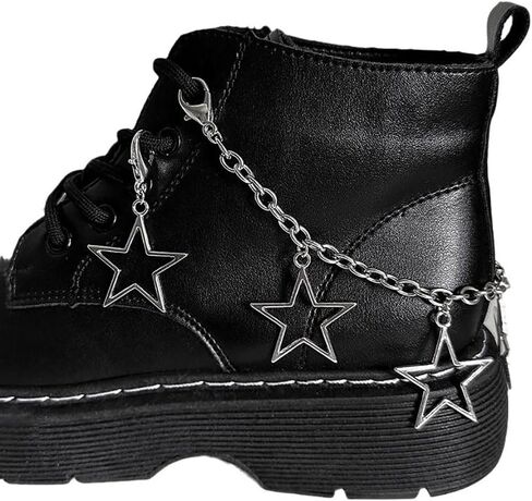 2 Pcs Hollow Stars Shoelace Charms Stylish Metal Boot Chain with Clasp Sneaker Chain Ankle Bracelets Anklets Jewelry DIY Accessories for Women Girls Christmas Gift, Silver in Kuwait
