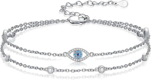 Evil Eye/Butterfly Cross Anklet for Women 925 Sterling Silver Blue Evil Eye Anklets Butterfly Bracelets Greek Blue Eyes Layered Protection Chain Jewelry Christmas Gifts in Saudi Arabia