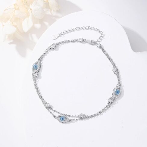 Evil Eye/Butterfly Cross Anklet for Women 925 Sterling Silver Blue Evil Eye Anklets Butterfly Bracelets Greek Blue Eyes Layered Protection Chain Jewelry Christmas Gifts in Saudi Arabia