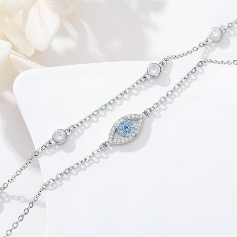 Evil Eye/Butterfly Cross Anklet for Women 925 Sterling Silver Blue Evil Eye Anklets Butterfly Bracelets Greek Blue Eyes Layered Protection Chain Jewelry Christmas Gifts in Saudi Arabia