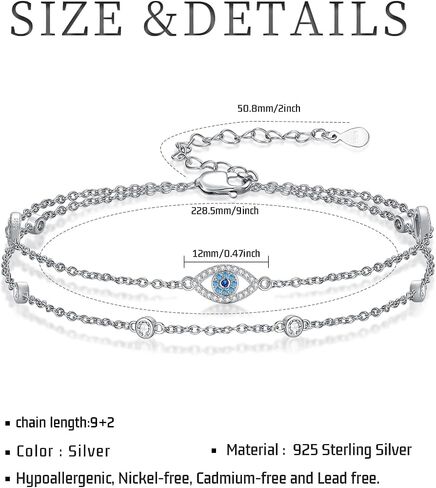 Evil Eye/Butterfly Cross Anklet for Women 925 Sterling Silver Blue Evil Eye Anklets Butterfly Bracelets Greek Blue Eyes Layered Protection Chain Jewelry Christmas Gifts in Saudi Arabia