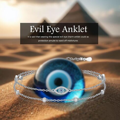 Evil Eye/Butterfly Cross Anklet for Women 925 Sterling Silver Blue Evil Eye Anklets Butterfly Bracelets Greek Blue Eyes Layered Protection Chain Jewelry Christmas Gifts in Saudi Arabia