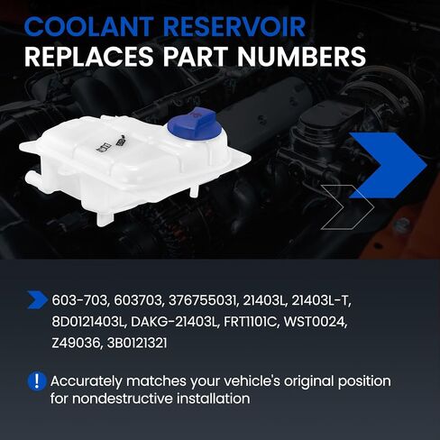 Engine Coolant Reservoir Tank 603-703 Compatible with Audi A4 A6 A4 Quattro A6 Quattro RS6 S4 1998-2004 Compatible with Volkswagen Passat 1998-2005 Replace 8D0121403L 3B0121321 Coolant in Saudi Arabia