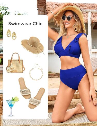 Hanna Nikole Womens High Waisted Bikini Sets Tummy Control Swimsuits Modest Ruffle Full Coverage Two Piece Bathing Suit in Saudi Arabia