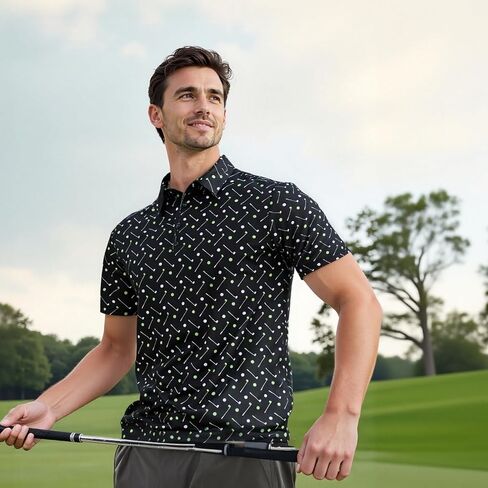 Golf Polos for Men, Moisture Wicking Dry Performance Mens Polo Shirts Short Sleeve Casual Printed Collared Summer in Saudi Arabia