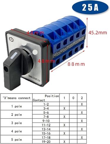 3 Position 5 Poles Levels 25A 690V Changeover Rotary Cam Rotary Switch Silver Contact Control Motor Interruptor LW26-25/5(102) in Saudi Arabia