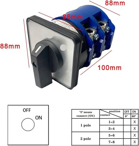 LW26-160A مفتاح CAM دوار اثنين من أعمدة 8 محطات ثنائية التحكم في الطاقة متعددة الموضع 160A 690V الفضة الاتصال YMW26-160/2 (0-1) in Kuwait