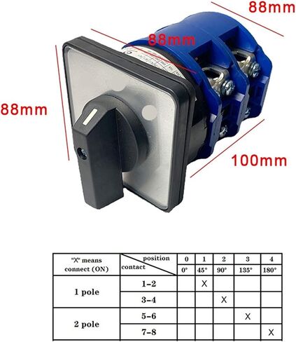LW26-160A مفتاح CAM دوار اثنين من أعمدة 8 محطات ثنائية التحكم في الطاقة متعددة الموضع 160A 690V الفضة الاتصال YMW26-160/2 (0-1) in Kuwait