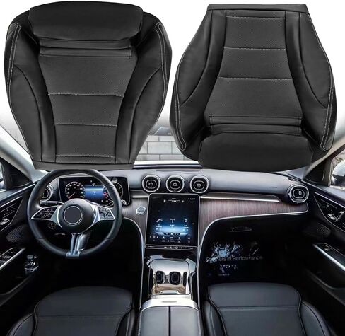 SecosAutoparts Black Front Driver Side Bottom Leather Seat Cover Compatible with Mercedes Benz C Class C250 C300 C350 C400 GLC300 GLC300e GLC350e 2015 2016 2017 2018 2019 2020 2021 in Saudi Arabia