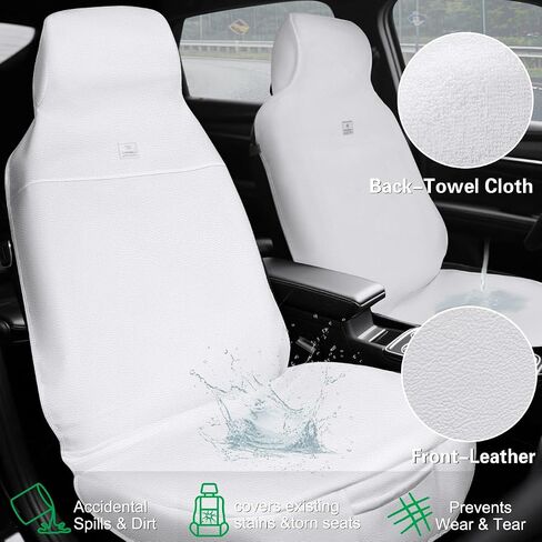 CAR PASS Leather & Towel Car Seat Cover Waterproof Sweat Car Seat Towel Cover, Universal Fit for Cars Truck SUV, Bucket Seat Protector for Dog Kids Gym Workout, 1 Pack, White in Saudi Arabia