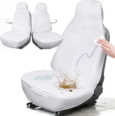 CAR PASS Leather & Towel Car Seat Cover Waterproof Sweat Car Seat Towel Cover, Universal Fit for Cars Truck SUV, Bucket Seat Protector for Dog Kids Gym Workout, 1 Pack, White in Saudi Arabia
