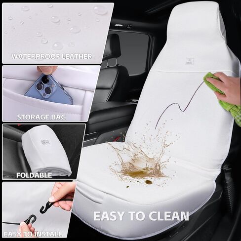 CAR PASS Leather & Towel Car Seat Cover Waterproof Sweat Car Seat Towel Cover, Universal Fit for Cars Truck SUV, Bucket Seat Protector for Dog Kids Gym Workout, 1 Pack, White in Saudi Arabia
