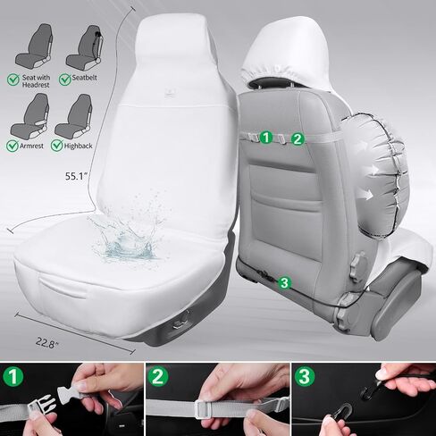 CAR PASS Leather & Towel Car Seat Cover Waterproof Sweat Car Seat Towel Cover, Universal Fit for Cars Truck SUV, Bucket Seat Protector for Dog Kids Gym Workout, 1 Pack, White in Saudi Arabia