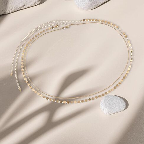 Waist Chain 4 Pcs Belly Chain, Gold Waist Chain, Belly Chains for Women Adjustable, Suitable for Bikini, Summer Beach (26.77+9.84in) in Saudi Arabia