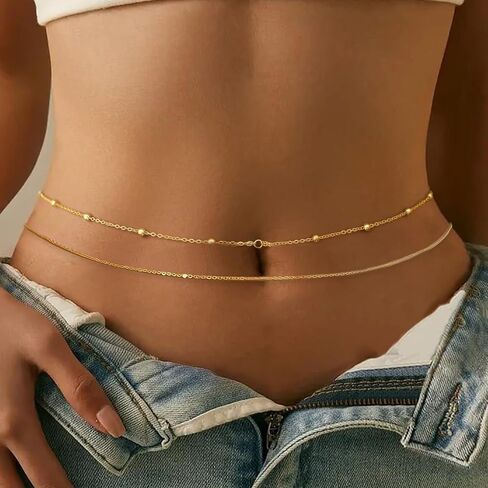 Waist Chain 4 Pcs Belly Chain, Gold Waist Chain, Belly Chains for Women Adjustable, Suitable for Bikini, Summer Beach (26.77+9.84in) in Saudi Arabia
