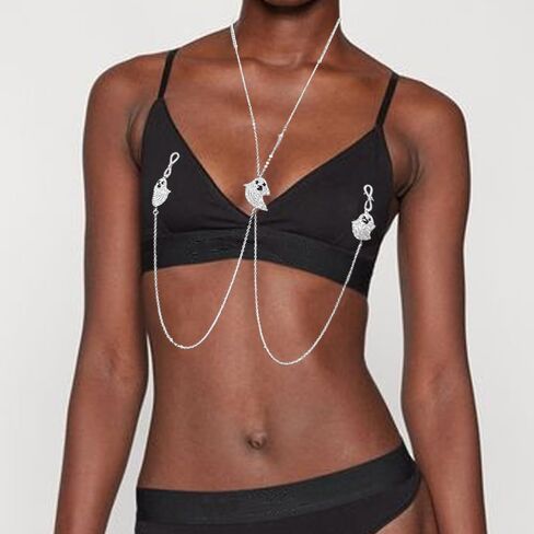 Rhinestone Ghost Nipple Noose Necklace Non Piercing Sexy Silver Bra Chain Jewelry With Nipple Clamp for Women Bikini in Saudi Arabia
