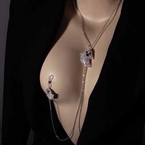 Rhinestone Ghost Nipple Noose Necklace Non Piercing Sexy Silver Bra Chain Jewelry With Nipple Clamp for Women Bikini in Saudi Arabia