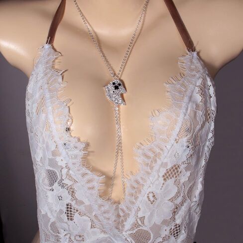 Rhinestone Ghost Nipple Noose Necklace Non Piercing Sexy Silver Bra Chain Jewelry With Nipple Clamp for Women Bikini in Saudi Arabia