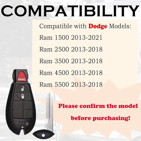 Keyless Entry Remote Start Control Key Fob Replacement Fits for Dodge Ram 1500 2013-2021 Dodge Ram 2500 3500 4500 5500 HD 2013 2014 2015 2016 2017 2018 GQ4-53T 56046955AG 56046955AA 56046955AB in Kuwait