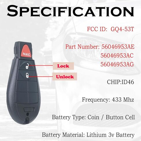 Keyless Entry Remote Start Control Key Fob Replacement Fits for Dodge Ram 1500 2013-2021 Dodge Ram 2500 3500 4500 5500 HD 2013 2014 2015 2016 2017 2018 GQ4-53T 56046955AG 56046955AA 56046955AB in Kuwait