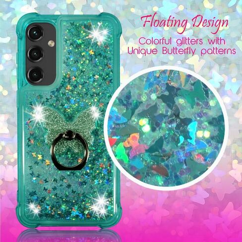 Zase Phone Case for Samsung Galaxy A25 5G Clear Liquid Sparkly Bling Cute Floating Glitters 3D Butterflies Quicksand Shockproof Soft Durable Cover w/Phone Ring Holder (Gradient Blue Purple) in Kuwait