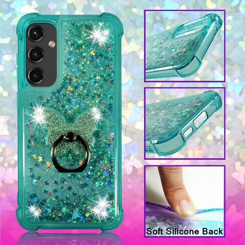 Zase Phone Case for Samsung Galaxy A25 5G Clear Liquid Sparkly Bling Cute Floating Glitters 3D Butterflies Quicksand Shockproof Soft Durable Cover w/Phone Ring Holder (Gradient Blue Purple) in Kuwait