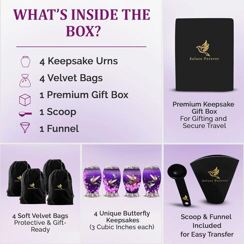 الجرار التذكارية السوداء - الجرار الصغيرة للرماد البشري مجموعة من 4 مع صندوق وحقيبة - جرة حرق الجثث الصغيرة المصنوعة يدويًا - تكريم أحبائك مع الجرة التذكارية للرماد للبالغين الصغيرة - الجرة السوداء للبالغين والرضع in Kuwait