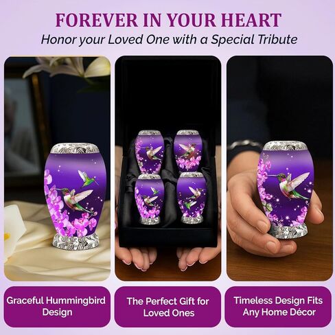 الجرار التذكارية السوداء - الجرار الصغيرة للرماد البشري مجموعة من 4 مع صندوق وحقيبة - جرة حرق الجثث الصغيرة المصنوعة يدويًا - تكريم أحبائك مع الجرة التذكارية للرماد للبالغين الصغيرة - الجرة السوداء للبالغين والرضع in Kuwait