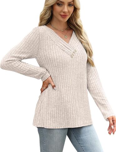 SAMPEEL Sweaters for Women Long Sleeve Shirts V Neck Tops with Buttons Fall Fashion Outfits Winter Clothing 2025 in Saudi Arabia