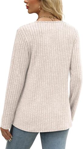 SAMPEEL Sweaters for Women Long Sleeve Shirts V Neck Tops with Buttons Fall Fashion Outfits Winter Clothing 2025 in Saudi Arabia