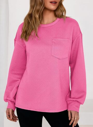 Dokotoo Womens Sweatshirt 2025 عرضة خفيفة الوزن خفيفة الوزن طاقم الرقبة قمم فضفاضة مع جيب in Saudi Arabia