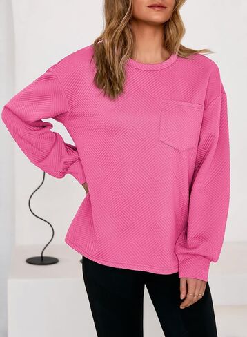Dokotoo Womens Sweatshirt 2025 عرضة خفيفة الوزن خفيفة الوزن طاقم الرقبة قمم فضفاضة مع جيب in Saudi Arabia