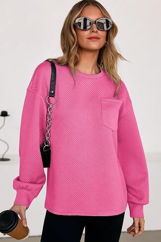 Dokotoo Womens Sweatshirt 2025 عرضة خفيفة الوزن خفيفة الوزن طاقم الرقبة قمم فضفاضة مع جيب in Saudi Arabia