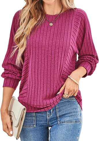 Dokotoo Womens Soft Long Sleeve Crewneck Shirts Fall Casual Loose Fit Knit Tops Blouses in Saudi Arabia