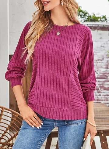 Dokotoo Womens Soft Long Sleeve Crewneck Shirts Fall Casual Loose Fit Knit Tops Blouses in Saudi Arabia