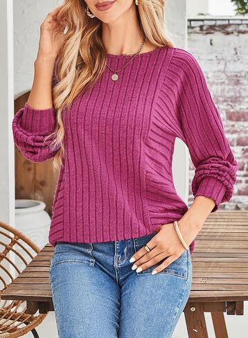 Dokotoo Womens Soft Long Sleeve Crewneck Shirts Fall Casual Loose Fit Knit Tops Blouses in Saudi Arabia