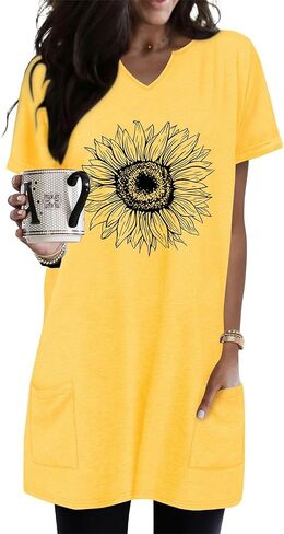KISSMODA Women's Short Sleeve Tunic Tops Summer for Leggings T-shirts Long Tunics with Pockets Dresses Pullover Hoodies in Saudi Arabia