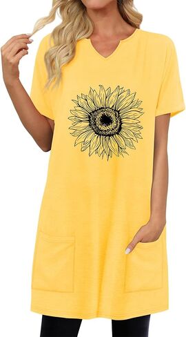 KISSMODA Women's Short Sleeve Tunic Tops Summer for Leggings T-shirts Long Tunics with Pockets Dresses Pullover Hoodies in Saudi Arabia