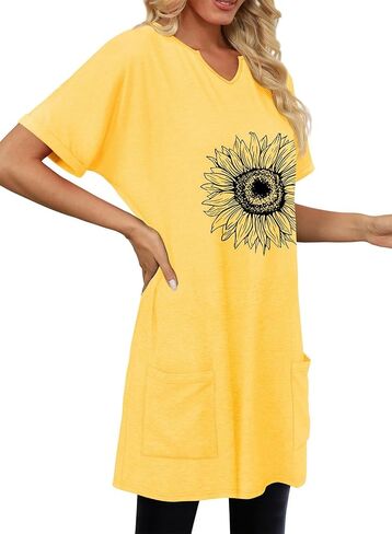 KISSMODA Women's Short Sleeve Tunic Tops Summer for Leggings T-shirts Long Tunics with Pockets Dresses Pullover Hoodies in Saudi Arabia