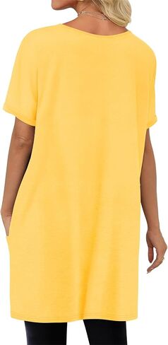 KISSMODA Women's Short Sleeve Tunic Tops Summer for Leggings T-shirts Long Tunics with Pockets Dresses Pullover Hoodies in Saudi Arabia