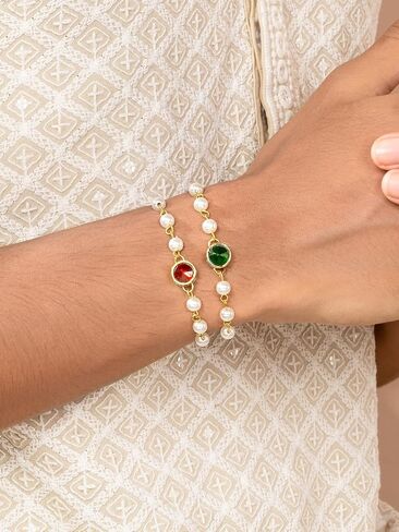 Aheli Indian Traditional Handmade Crystal Stone & Pearl Beads Rakhi for Brother Men Boys Combo Set of 2 in Saudi Arabia