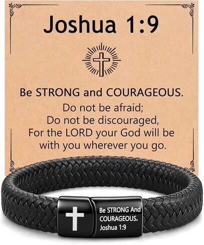 UPROMI Engarved Leather Cross Bracelet for Men - Christmas Christian Religious Catholic Baptism Birthday Gifts for Him in Saudi Arabia