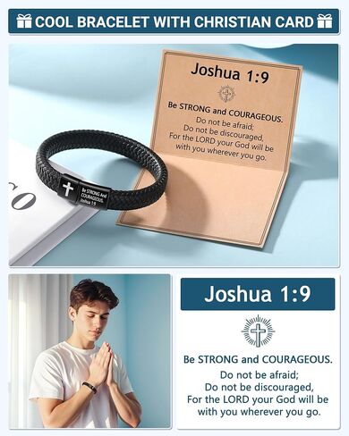 UPROMI Engarved Leather Cross Bracelet for Men - Christmas Christian Religious Catholic Baptism Birthday Gifts for Him in Saudi Arabia