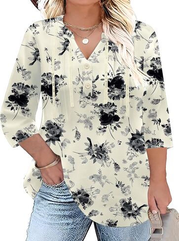 Ivicoer 3/4 Sleeve Tops for Women Plus Size V Neck Tunic Shirt Loose Work Peasant Dressy Casual Flowy Blouses Fashion 2025 in Saudi Arabia