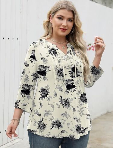 Ivicoer 3/4 Sleeve Tops for Women Plus Size V Neck Tunic Shirt Loose Work Peasant Dressy Casual Flowy Blouses Fashion 2025 in Saudi Arabia